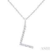 1/20 ctw Initial 'L' Round Cut Diamond Fashion Pendant With Chain in Sterling Silver